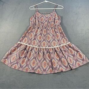 Mossimo Petite Women’s white Tiered Paisley Print & Crochet Strap Dress, size SP